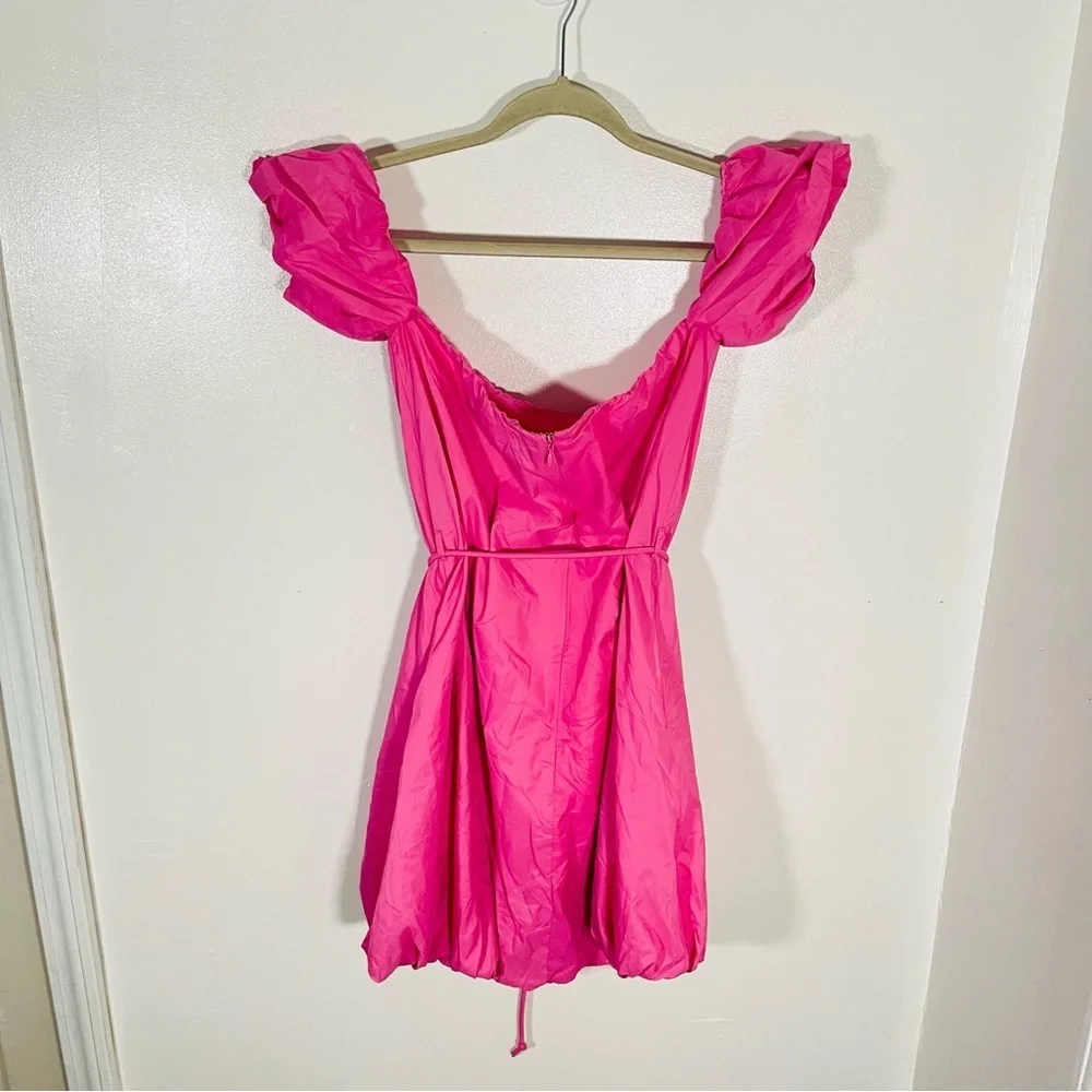 NEW STAUD Ash Bubble Hem Belted Mini Dress Pink